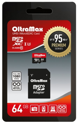 Изображение Карта памяти OltraMax MicroSDXC Class 10 64 Гб адаптер на SD OM064GCSDXC10UHS