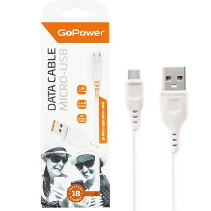 Изображение Кабель соединительный GoPower GP01M USB 2.0 A Micro USB 2.0 B белый 1 м