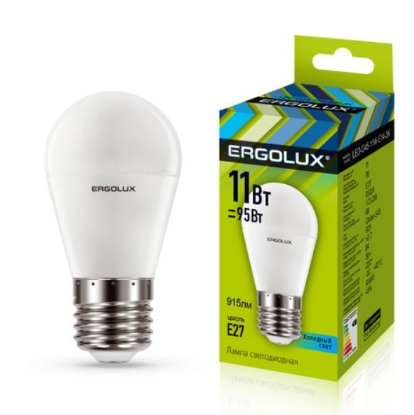Изображение ERGOLUX LED-G45-11W-E27-4K (Эл.лампа светодиодная Шар 11Вт E27 4500K 172-265В)