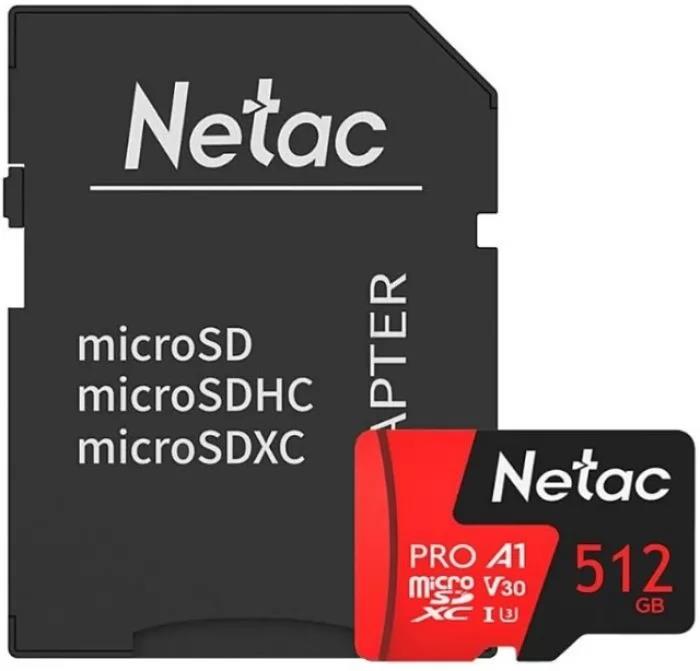 Изображение Карта памяти NETAC MicroSDXC P500 Extreme Pro Class 10 512 Гб адаптер на SD NT02P500PRO-512G-R