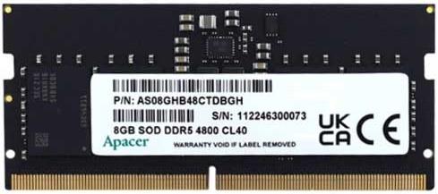 Изображение Оперативная память 8 GB DDR5 Apacer AS08GHB48CTDBGH/FS.08G2A.RTH (38400 Мб/с, 4800 МГц, CL40)