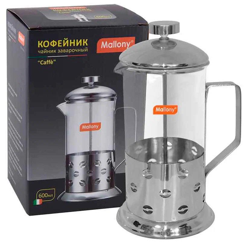 Изображение Френч-пресс Mallony Caffe  B535-600ML (950146), 600 мл,прозрачный, серебристый